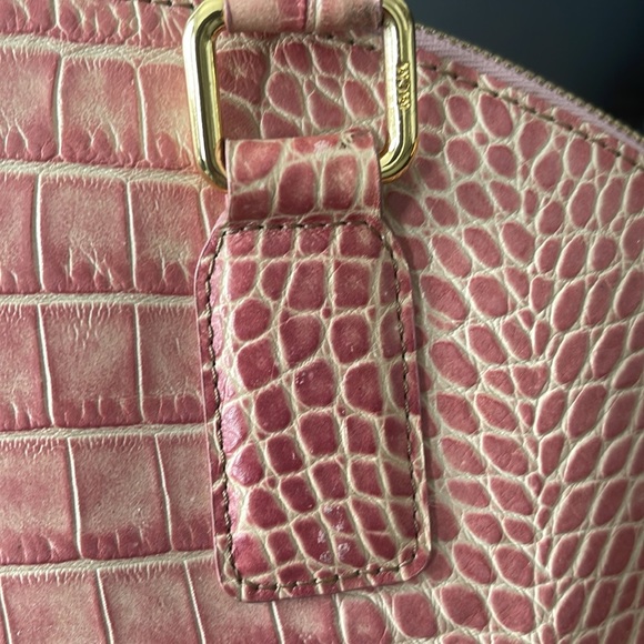 MCM Rare Powder Pink Croc-Embossed Leather Dome Satchel with crossbody strap - Picture 15 of 16